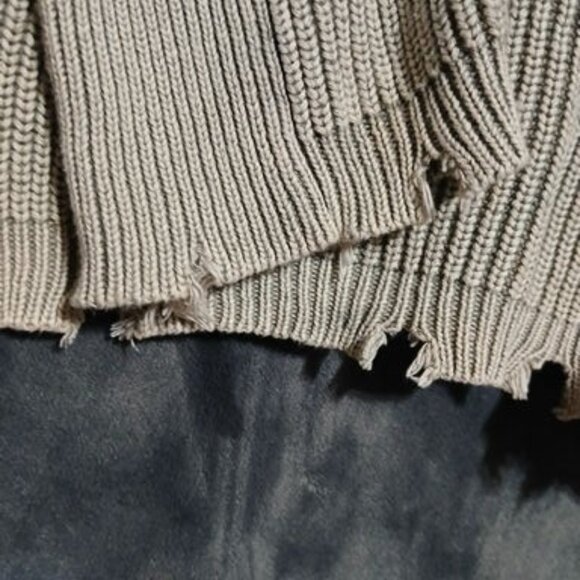 Vintage Havana Women's Gray Cable Knit Frayed Hoodie Sweater Fall Oversize Small - Picture 6 of 7